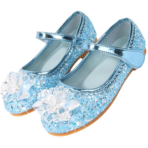 Vorkhuaeri Kinderschuh Prinzessin Schuhe ELSA Mädchen Flache Sportschuhe für Kinder Tanz Turnschuhe Prinzessin Kostüm Schuhe für Dress Up Party Cosplay (D2-Blue 27)