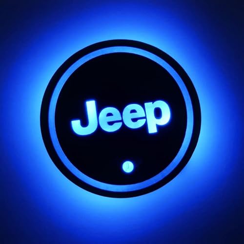 MUTOO ジープJEEP 車用 LEDコースター カップホルダー LEDコースター 明るさセンサー LEDライトマットパッド 光る 自動点灯消灯 イルミネーション 車内 車載 車用 丸型 ドリンクホルダー カップホルダー ボトルコースター ライトパッド