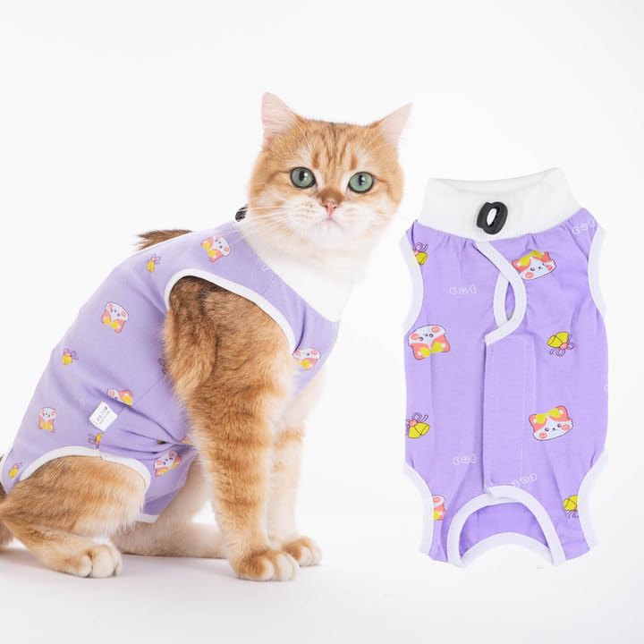 Amexo Cat Professionale Recupero Vestito Tutina Gatto Post Operatoria Cat Woman Costume e-Collar Alternativa per Gatti e Cani per Addominali Ferite o Malattie Della Pelle Viola (S)