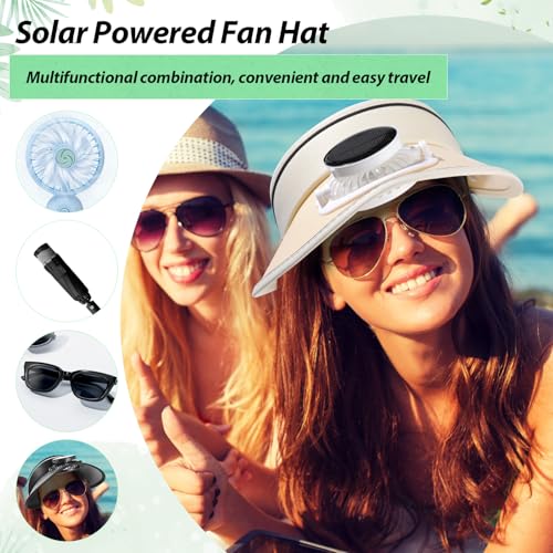 Image of Solar Fan Hat Men and Women Sun Visor Wide Brim Cooling Hat for Outdoor Summer Camping Beach Fishing, USB & Solar Powered