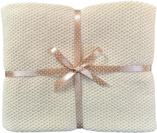 Image of Merino Wool Baby Blanket 100% Merino New Wool Knitted Blanket Soft Cuddly Swaddling Blanket Ideal as a Pram, Baby Seat, Bed or Stroller Blanket, 41 by 37 inches (Merino 2)