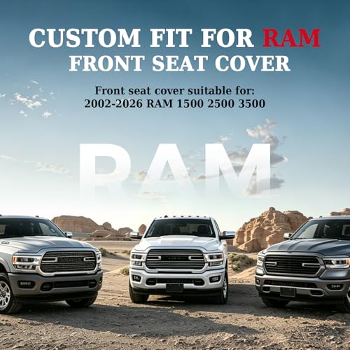 Image of Coverado Front Seat Covers, Waterproof Front Car Seat Covers for Truck Compatible with 2002-2026 Dodge Ram 1500 2500 3500 Crew Double Mega Quad Cab(Blue)