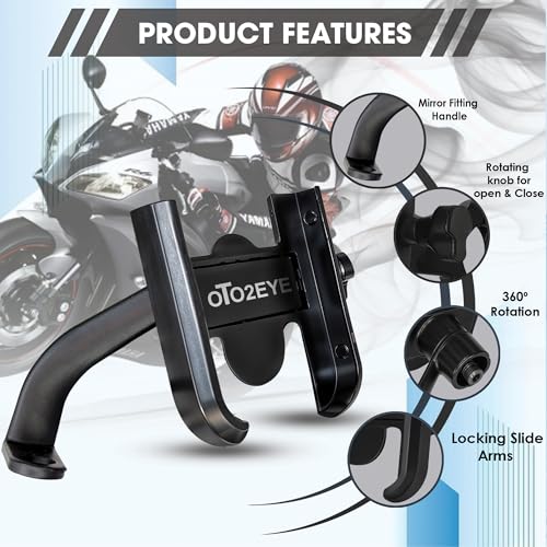 Image of Metal CNC Mobile Holder for Scooter, Scooty & Motorcycle Compatible for Ola S1 Air, Mirror Mount, 360 Rotation, Strong Anti-Slip Grip, Wide Adjustable Fit for All Smartphones (Black)