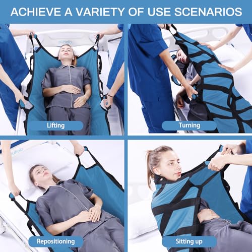 Image of 70 inchx40 inch Positioning Bed Pad with Reinforced Handles Waterproof Washable Draw Sheets for Hospital Bed Patients Moving Pad for Turning Lifting and Transfer Sheet Nylon (Light Blue)