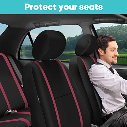 Image of FH Group Car Seat Covers Full Set Cloth - Universal Fit Automotive Seat Covers, Low Back Front Seat Covers, Solid Back Seat Cover, Washable Car Seat Cover for SUV, Sedan and Van Burgundy