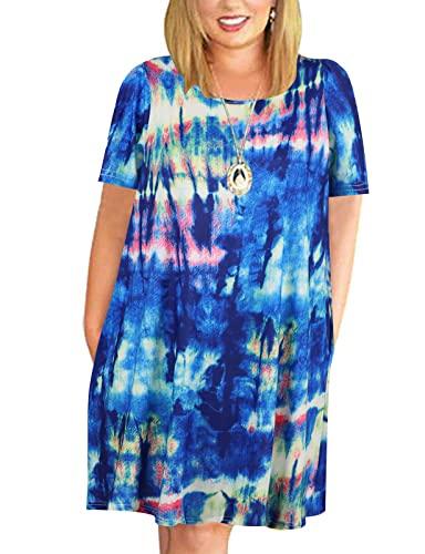 Image of Kancystore Women's Plus Size Summer Dresses Short Sleeve Casual T-Shirt Swing Dress with Pockets