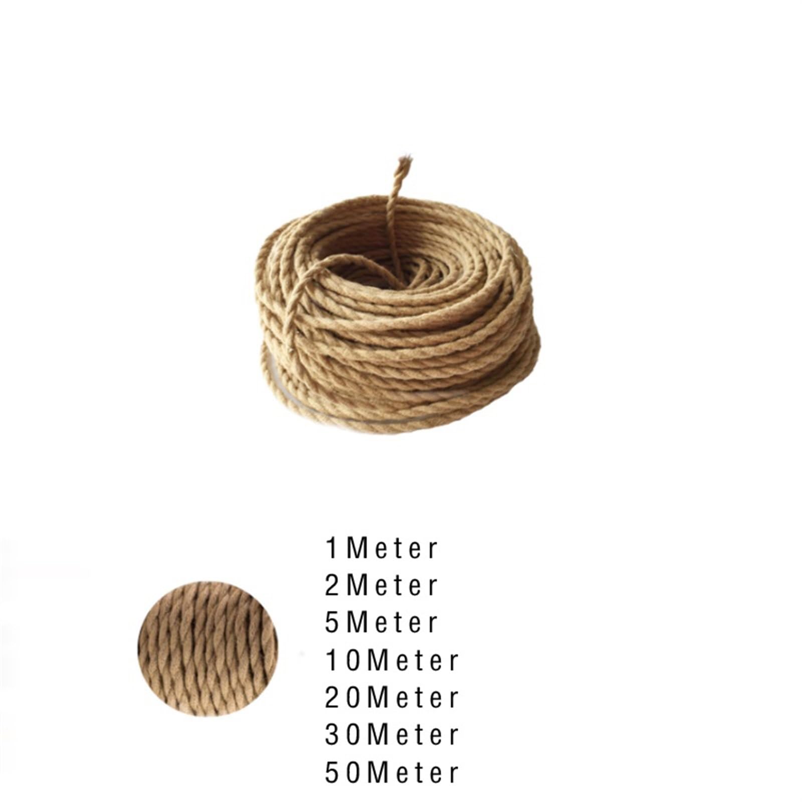 filo tessile intrecciato, Cavo lampada a sospensione c/conduttore in rame, corda di canapa in(30 meter)