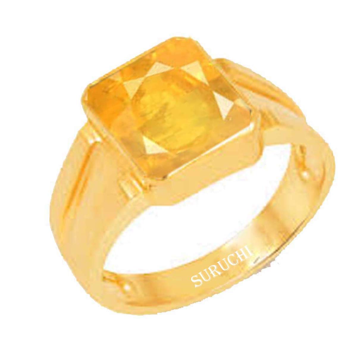 Suruchi Gems & Jewels Yellow Sapphire/Pukhraj 5.25 Ratti or 4.8 Carat Astrological Gemstone/Square Shape Panchdhatu 22K Gold Plated Ring for Men & Women (B08XY3CL93) Amazon Price History, Amazon Price Tracker