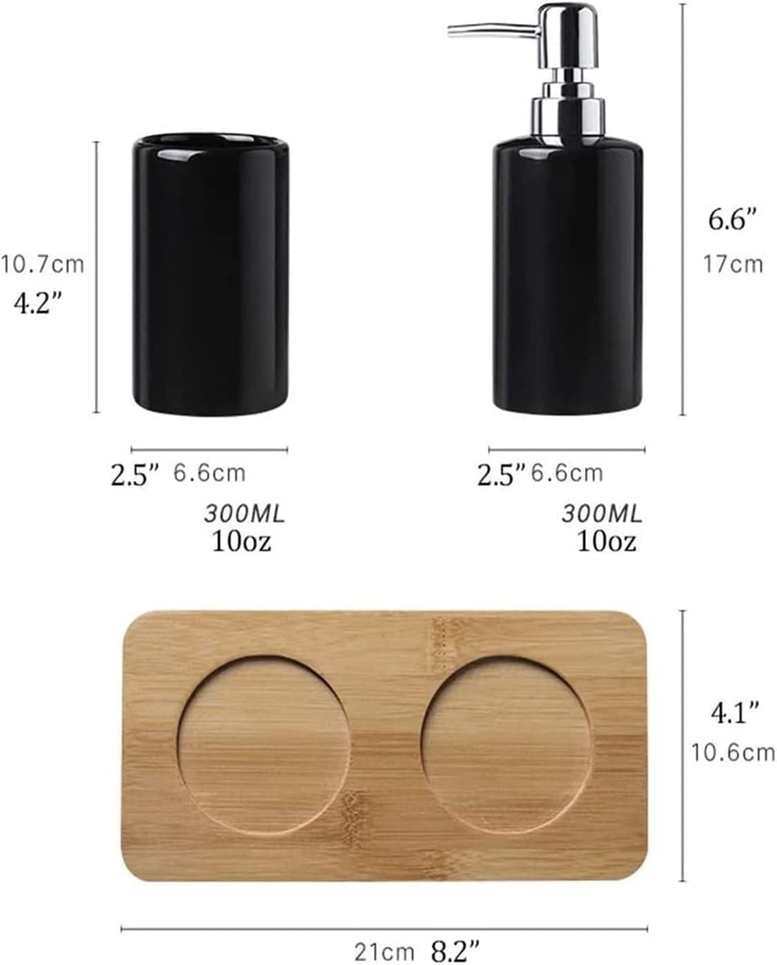 Juego de Baño Cerámica 3 Piezas con Bandeja 300ml/10oz