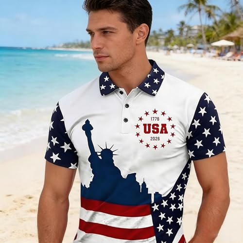 Camiseta Polo 250 Anniversary USA para Hombre Talla Large Azul miniatura 5