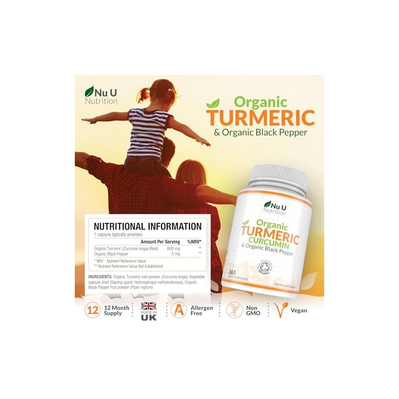 Organic Turmeric and Black Pepper Capsules 600mg - 365 Vegan Capsules 1 Year Supply - Soil Association Certified - High Strength Tumeric Curcumin Supplement - Made in The UK - Image 3
