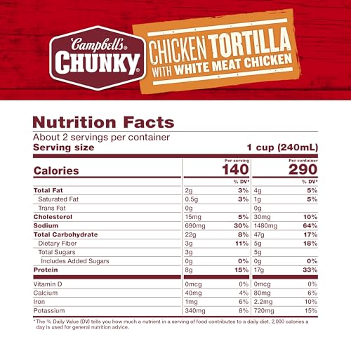 Image of Campbell's Chunky Chicken Tortilla Soup Soup, 18.6 Oz (4 Pack)