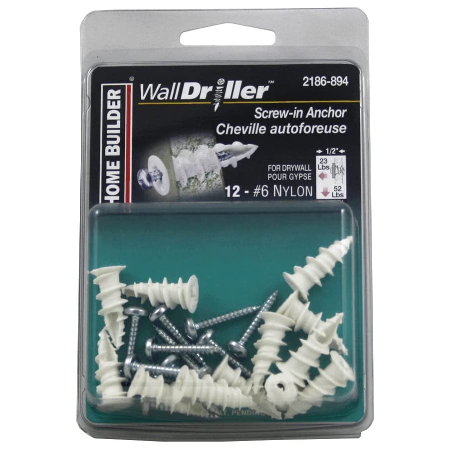 12 Pack #6 Nylon Walldriller Anchors, with Screws