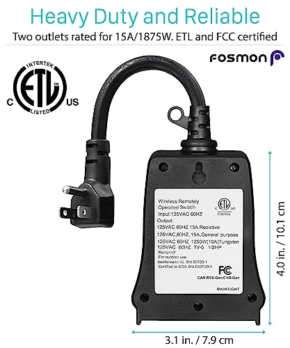 Fosmon Wireless Remote Control Outlet (2 Outlets, 80 Feet Range) Etl Listed Water Resistant Electrical Remote Outlet For Outdoor Lights, Kitchen Appliances & Household Appliances (Battery Included) #TOP3
