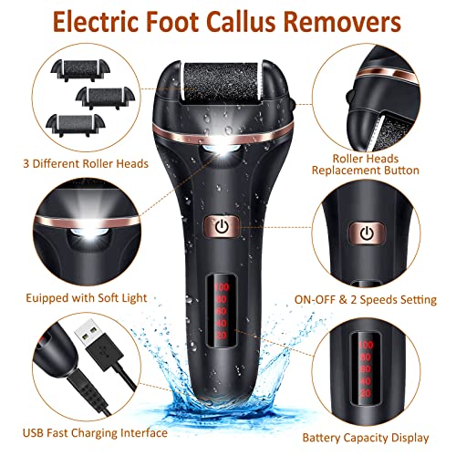 Electric Foot Callus Remover Kit, Banral 10 In1 Rechargeable Pedicure Tools Foot Care Feet File With 3 Roller Heads,2 Speed,Battery Display For Remove Cracked Heels Calluses And Dead Skin #TOP1