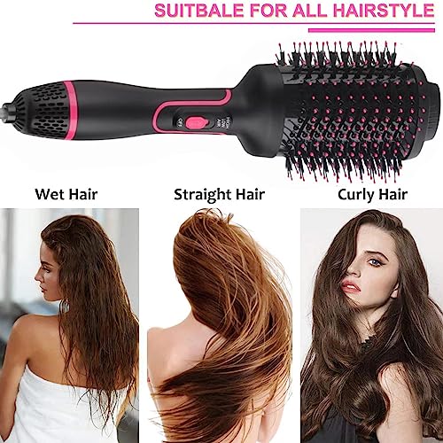 Hair Dryer Brush, Hot Air Brush for Fast Drying, Hair Dryer and Styler for Salon Results, Negative Ionic Curler Straightening Comb, 4 in 1 Hot Air Styling Brush (Black Red) - Image 5