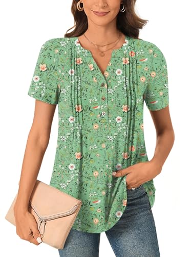 Bestbee Women's Summer Tops Short Sleeve Tunics Dressy Casual Blouses Henley Neck Button-Down Shirts