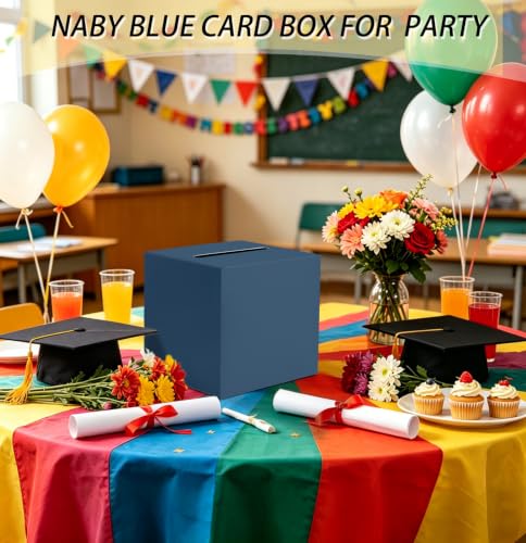 Image of SietDESEO Navy Blue Card Box with Slot Money Gift Card Box Holder for Party Wedding Reception Birthday Graduation Bridal Shower Baby Shower Diaper Raffle Box