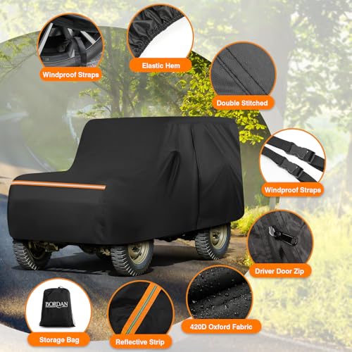 Image of Custom Fit Waterproof Car Cover for Jeep Willys MB & Ford GPW 1941-1945, 420D Oxford All Weather Protection Classic Car Covers with Reflective Strips, Zipper Door, Windproof Straps & Storage Bag