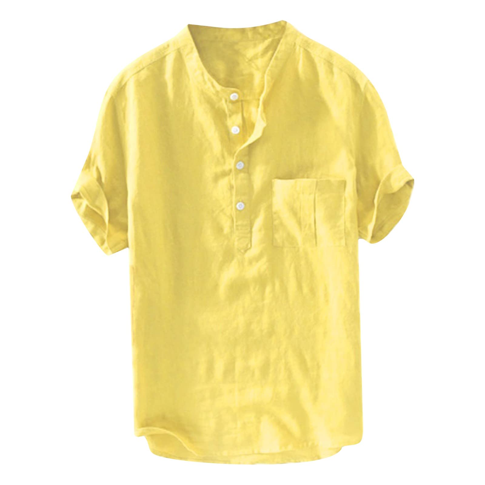 Summer Casual Solid Color Pocket Short-sleeved Loose Breathable Stand-up Collar Pullover Shirt