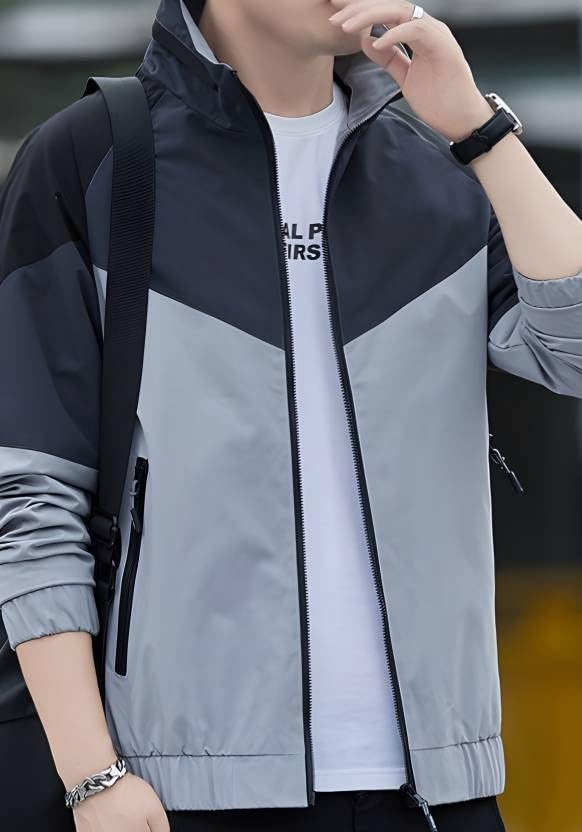 Image of Men's Fashionable Durable Windproof Nylon Jacket | Full Sleeves & Stylish Zipper Function Jacket For Sport, Casual Outings | Cold Weather