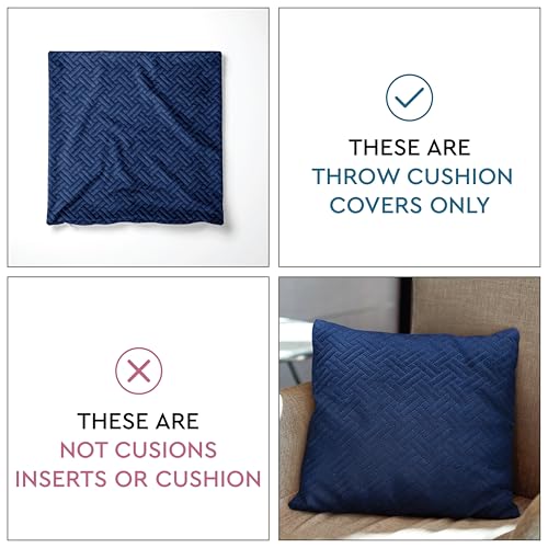 Image of Encasa XO Quilted Velvet Cushion Covers, Pillow Covers, No Inserts Blue | 18 inchx18 inch | Double Sided Texture | Hidden Zipper | Machine Washable | Set of 2
