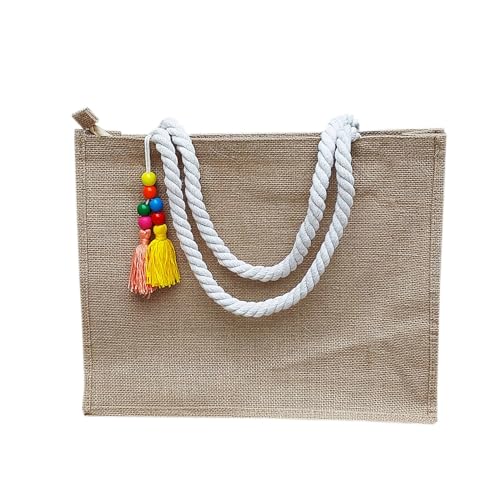 Bolsa de praia Ecobag: Sacola Rústica Juta com pingente colorido