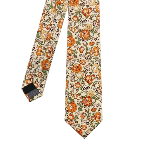 Image of Cotton Floral Ties for Men 2.76 inch Men's Skinny Tie Linen Flower Printed Neck Tie for Wedding Dating Party