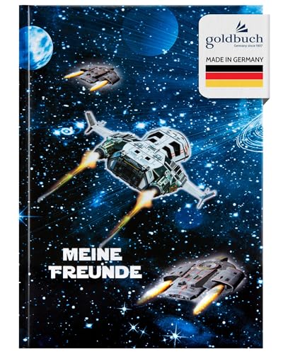 goldbuch 43570 Friendship Book Spaceship Friendship Book DIN A5 72 Illustrated Pages for Nursery, Nurseries and Primary School, for Best Friends in School Time, Art Print, Laminated, Dark Blue, 15 x