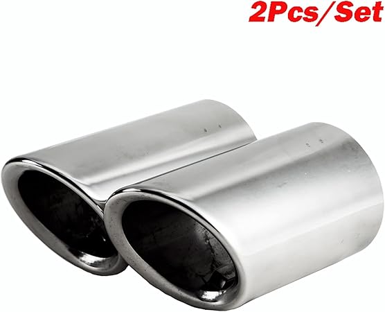 Amazon 車用マフラーカッター 2ピース セットクロームメッキステンレス鋼の排気マフラーチップパイプカバー A1 A3 Color Silver マフラーカッター 車 バイク