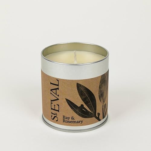 St. Eval Bay & Rosemary Scented Tin Candle - Wax - Refreshing Fragrance - Refreshing Blend of Cool Bay Leaf and Herbal Rosemary - Made in Cornwall - Bay & Rosemary
