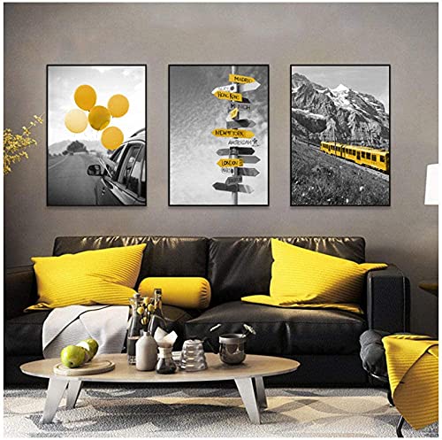 3 Pièce Noir Blanc Paysage Posters et Imprimer Nordic Toile Peinture Murale Art Jaune Style Image Moderne Salon Home Decor 30x40cm Sans Cadre Cover