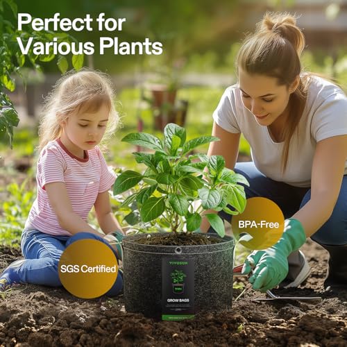 Image of VIVOSUN 10-Pack 15 Gallon Grow Bags, 500G Thick Nonwoven Fabric Pots with Strap Handles, Multi-Purpose Rings, for Low Stress Plant Training Fruits, Vegetables, and Flowers