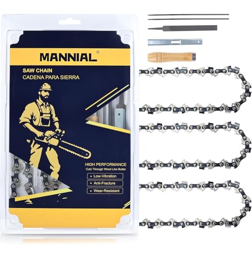 MANNIAL 16 Inch Chainsaw Chain 3-Pack with Sharpening Kit 3/8LP .050 Gauge 56 Drive Links Fits Craftsman Poulan Homelite Ryobi Echo Greenworks and More Low Kickback Replacement Chain S56