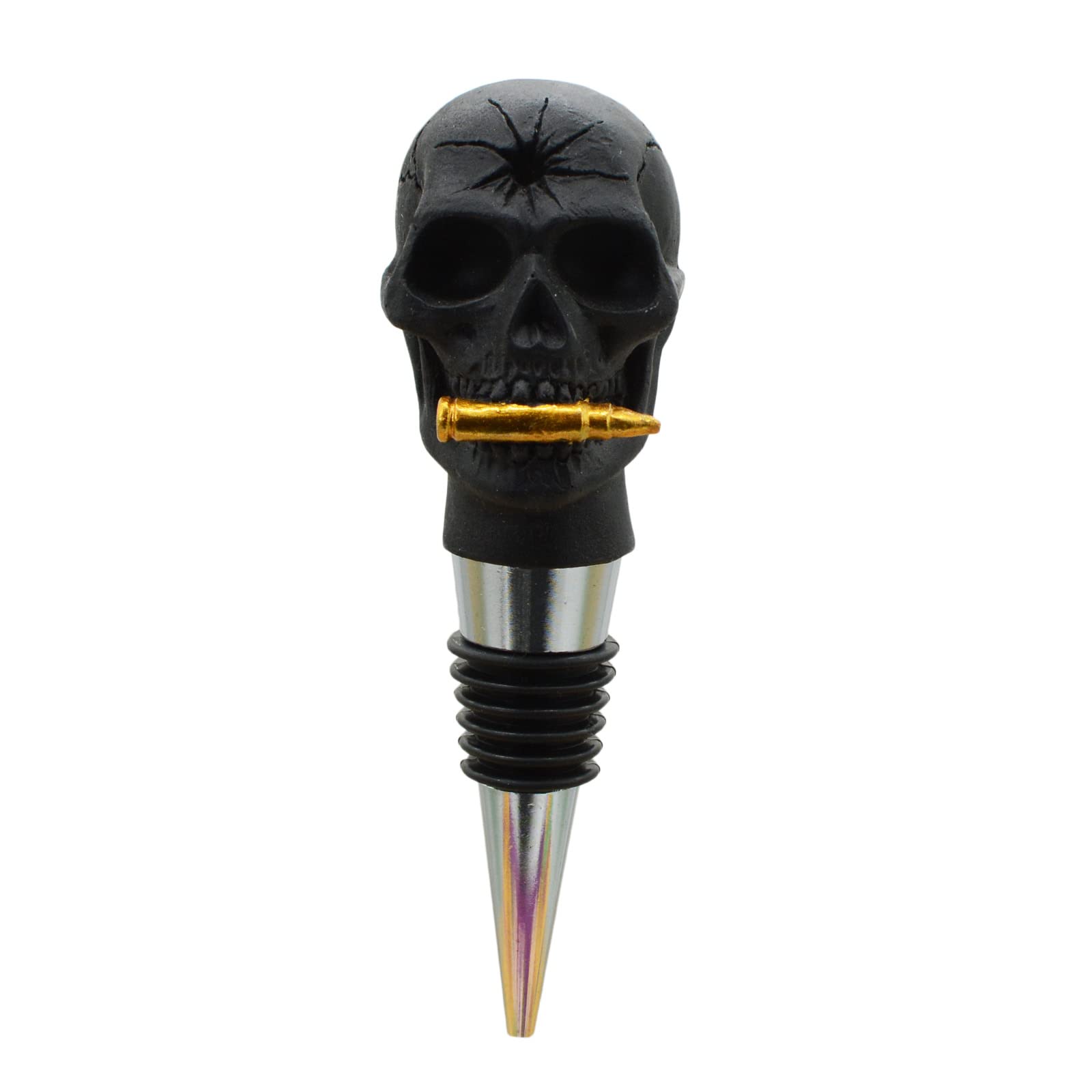 Skull Decor Wine Stopper With Bullet Holes Bottle Stopper Gift for Halloween,Christmas, Black