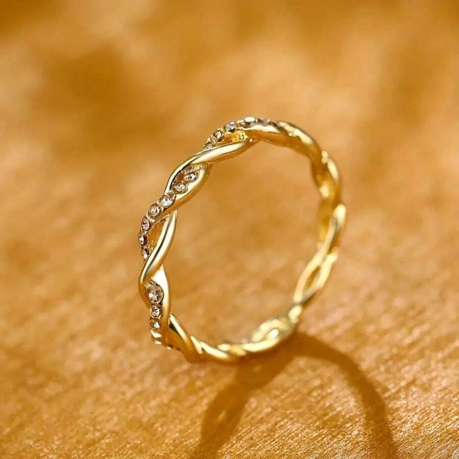 Twisted Rope Eternity Ring,Dainty Cubic Zirconia Stackable Band,Wedding Engagement Jewelry for Women