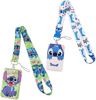 2pcs Lilo Lanyard Stitch Lanyard with Card Holder,Lilo and Stitch Neck Strap Card Case Lanyard with Detachable Card Holders for Office School Supplies, ID Card, Keys