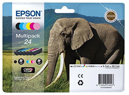 Epson Multipack Lot de 24 Cartouches d'encre 6 Couleurs pour imprimante Jet d'encre (Noir, Cyan, Magenta, Jaune, Cyan Clair, Magenta Clair, XP-750/XP-850,...