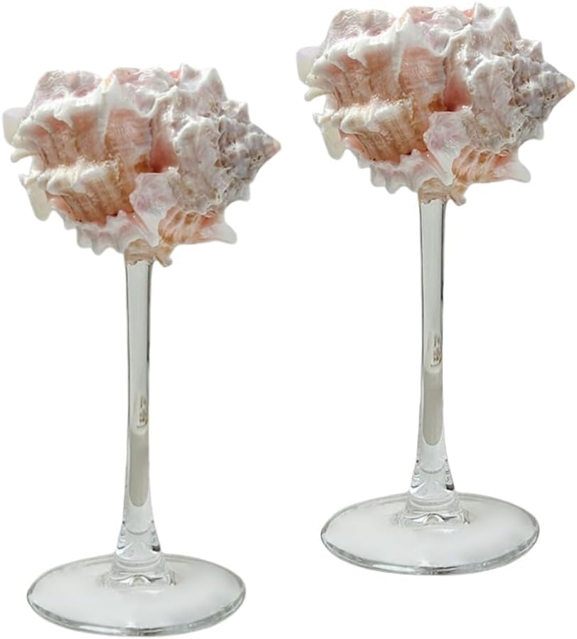 LYFJMUS 2 Pcs Seashell Wine Glasses Wedding Wine Glasses Conch Cup Martini Cocktail Glass Cup for Birthday Wedding Beach Bridesmaids Anniversary Party