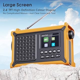 Dab/Dab+ Radio d'urgence Portable, FM Digital Radio avec Solaire Dynamo 12000mAh, Manivelle Solaire, 2,4 "Grand Affichage Couleur, Bluetooth 5.0, 5 Méthodes de Chargement, Alarme SOS de Camping
