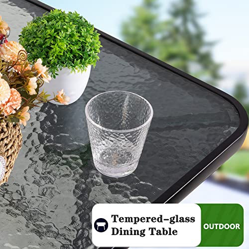 Jamfly 5 Piece Patio Dining Set, Outdoor Indoor Wicker Furniture Conversation Set, Square Tempered Glass Top Table With Umbrella Hole(Grey Cushion) #TOP5