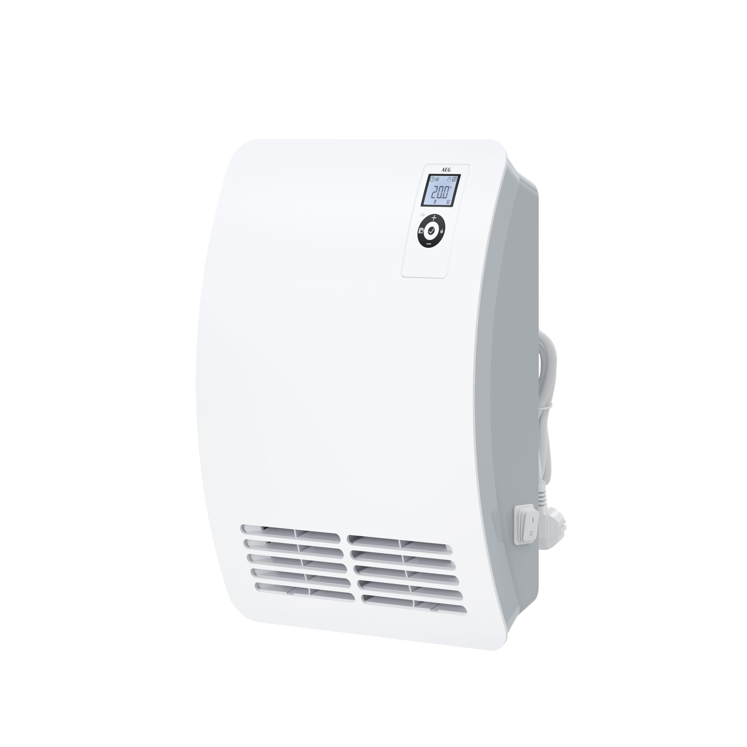 AEG VH Comfort, energy-saving fan heater, 2000 W for approx. 25 m², LCD display, weekly timer, 120 min. timer, silent mode, bathroom, (EU plug) 238722, Rayonnant, Blanc