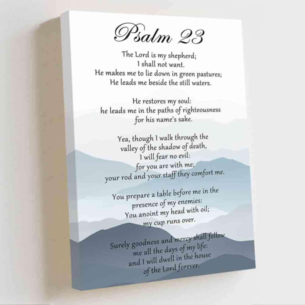 ZQQART Christian Psalm 23 Wall Art Scripture Bible Verse Pictures Religious Motivational Spiritual Poster Landscape Canvas Prints Home Decor (blue,28W x 42L)