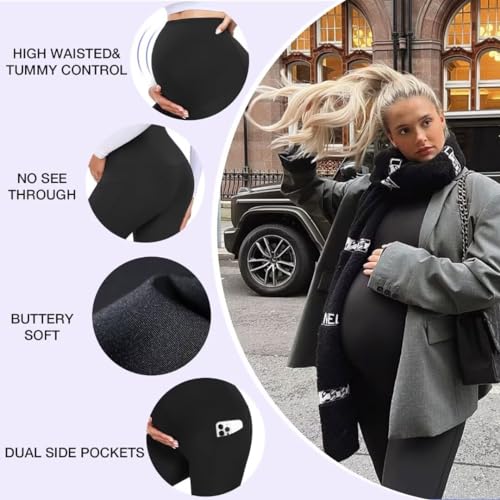 Groteen 3 Pack Women'S Maternity Leggings Over The Belly With Pockets Super Soft Workout Pregnancy Yoga Pants thumb #3