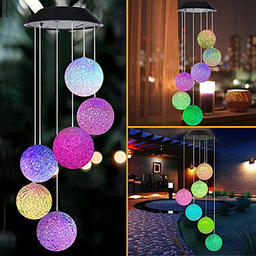 Wind Chimes for Garden,Solar Wind Chimes for Decoration Outdoor Crystal Ball Wind Chimes Waterproof Outdoor Decoration Light for Garden, Gifts for Grandma,Children, Mom, Wife (Crystal Ball)