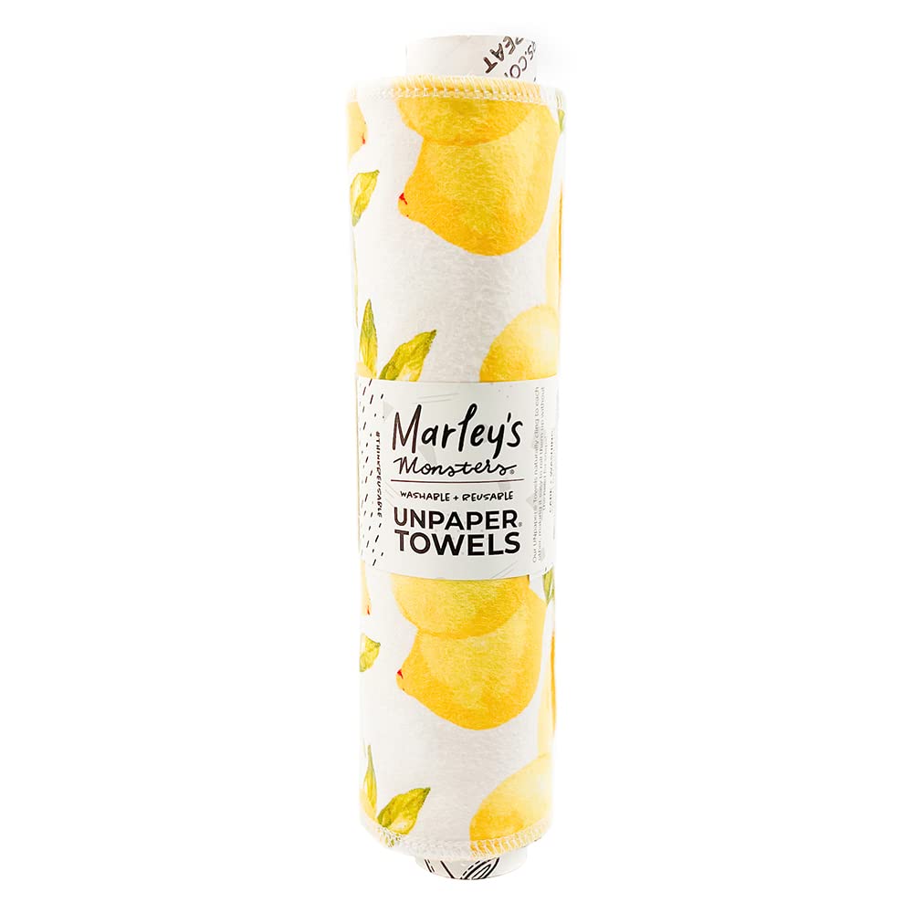 Marley's Monsters Boys Vintage Lemons Unpaper Towels - 12 Count Roll, Reusable Paper Towels Cotton, Tree Free (Vintage Lemons)