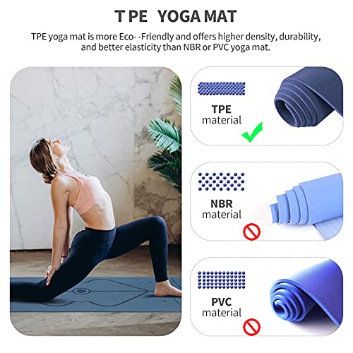 Foto von Oak & Tea Yogamatte, rutschfest und umweltfreundliche TPE Sportmatte mit Tragegurt Gymnastikmatte für Pilates, Workout Fitnessmatte 183 x 61 x 0.6 cm (Marine)