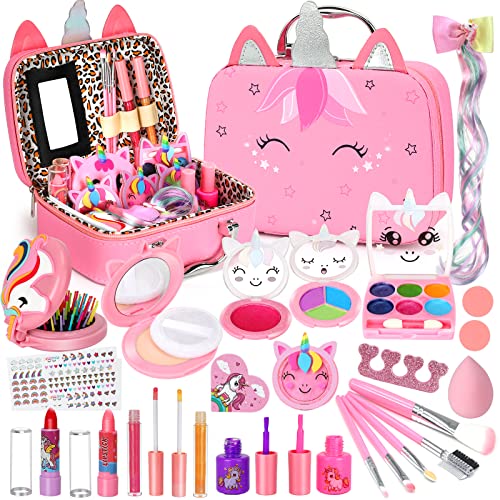 Flybay Maquillage Enfant Jouet Filles, Lavable Malette Maquillage Jouet pour Enfant, Coffret Maquillage Enfant Filles Makeup Set, Cadeau de Noël Anniversaire Jouet pour Princesse Fille 3 4 5 6 7+ Ans