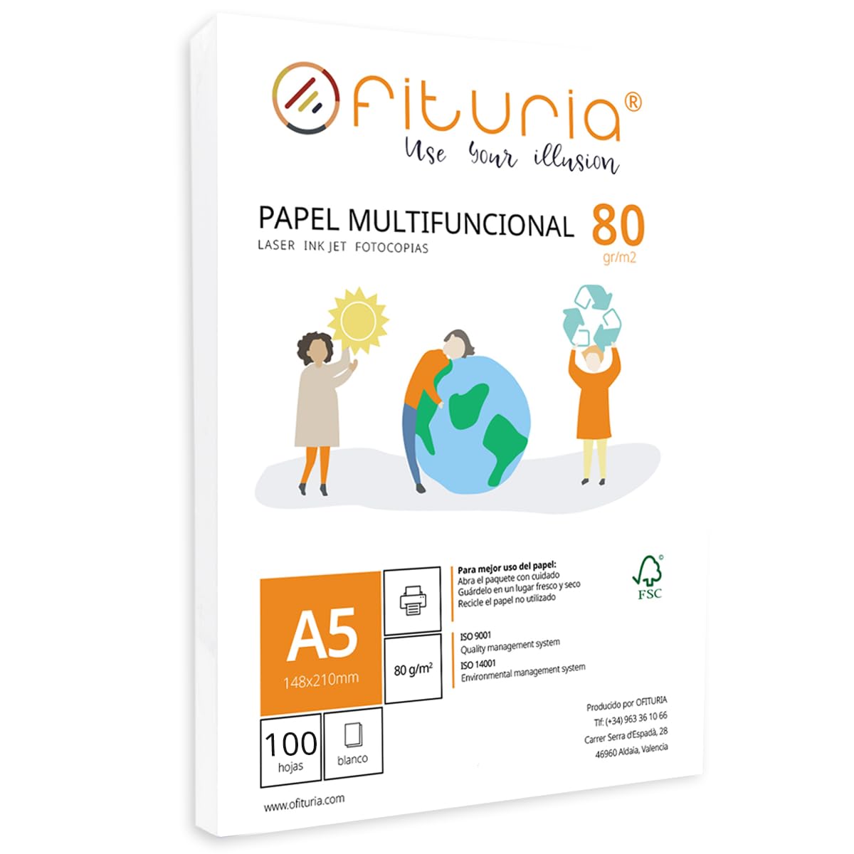 Paquete de folios A5 de 80gr con 100 Hojas Blancas, Papel Multifuncional para Uso Escolar y Entornos Laborales. Ideal con impresoras láser, de inyección o fotocopiadoras - Ofituria