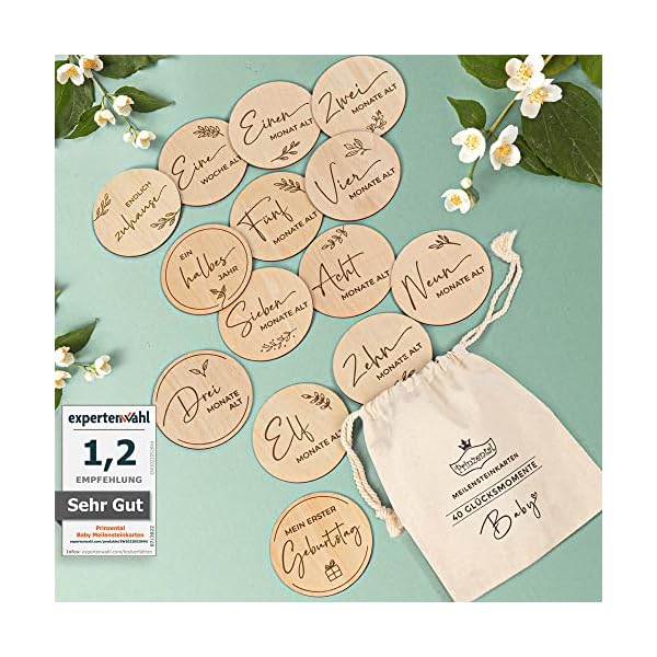 Prinzental® 40 Holz Meilensteinkarten Baby | Alle Wichtigen Meilensteine | Edel Graviertes Lindenholz | Geschenkidee für… – Bild 3